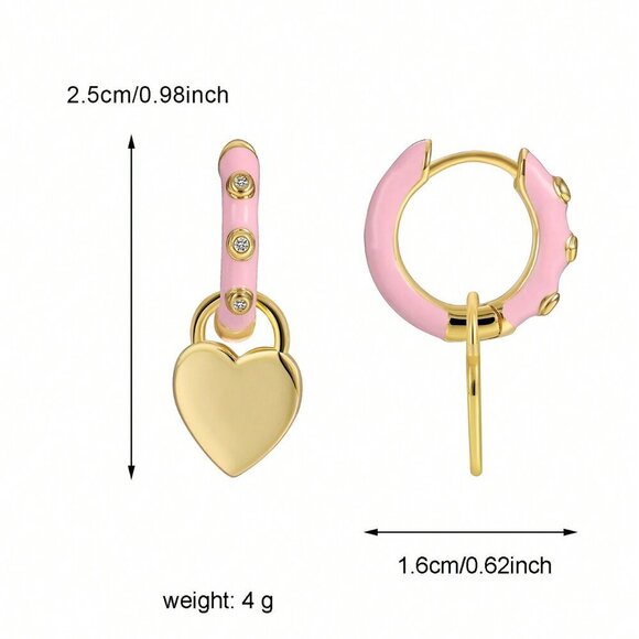 Yellow Gold toned Elegant Women's  Heart-Shaped hoop Earrings - Picture 4 of 5